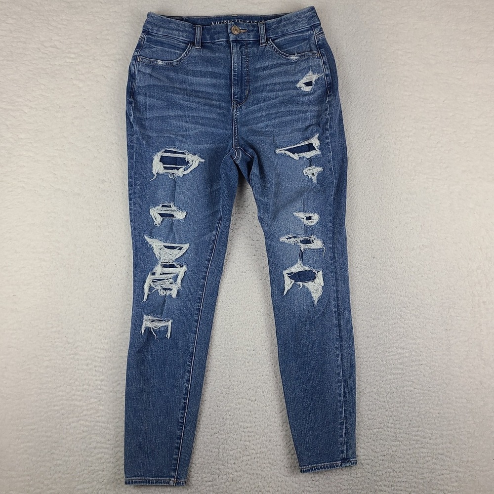 American Eagle Jeans Womens 8 Blue The Dream Jean Curvy Hi Rise Jegging Distress